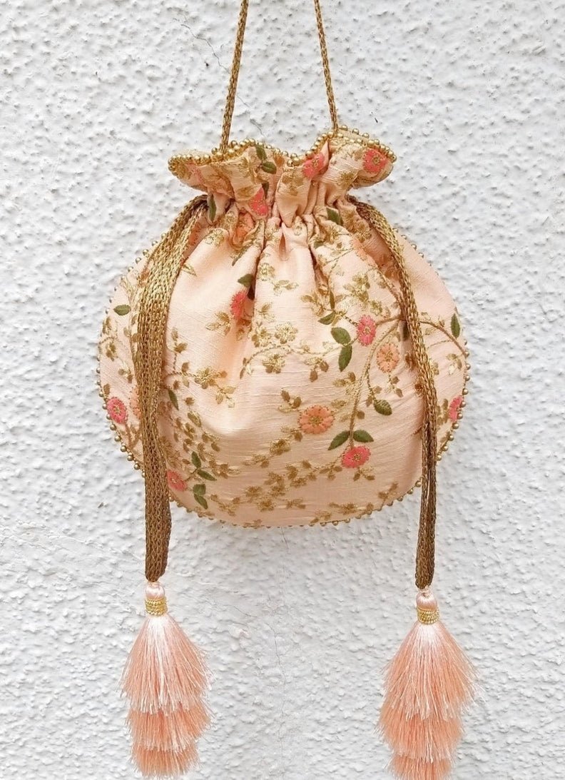 Peach Embroidered Potli