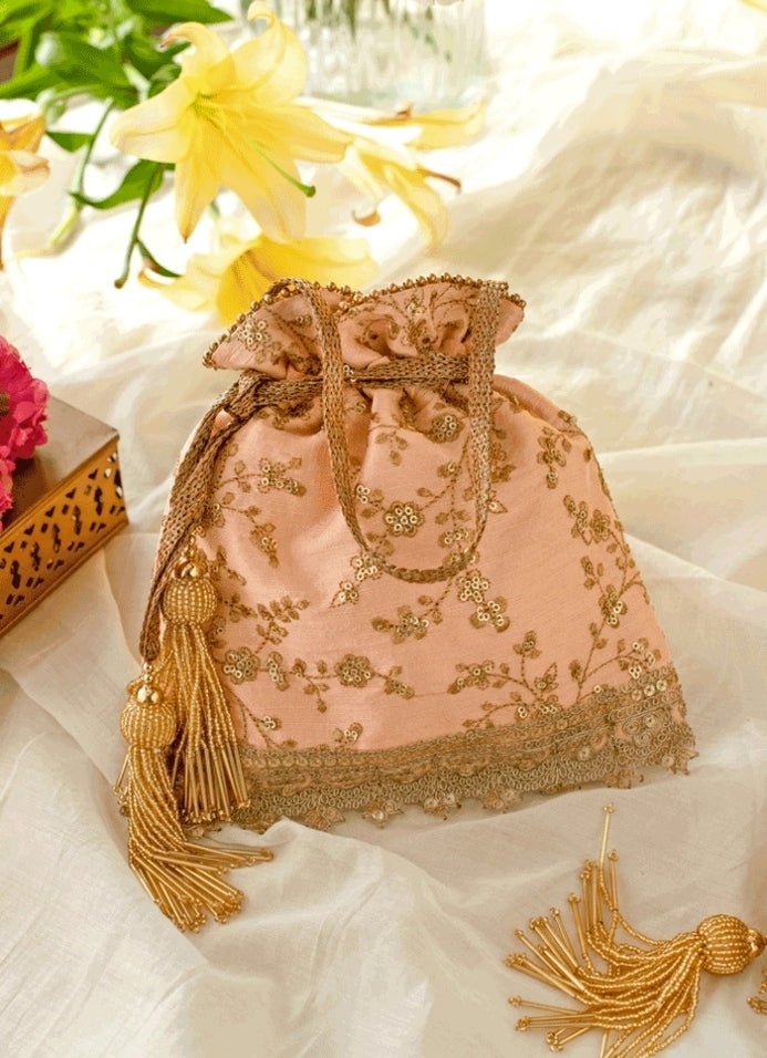 Peach Embroidered Potli
