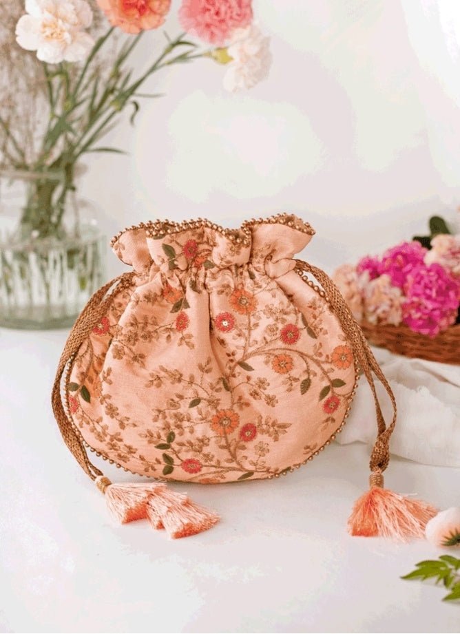 Peach Embroidered Potli