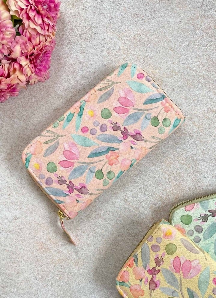 Peach Printed Zip Wallet
