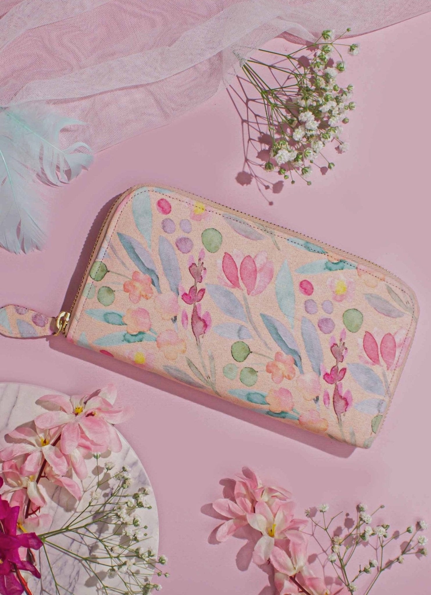 Peach Printed Zip Wallet