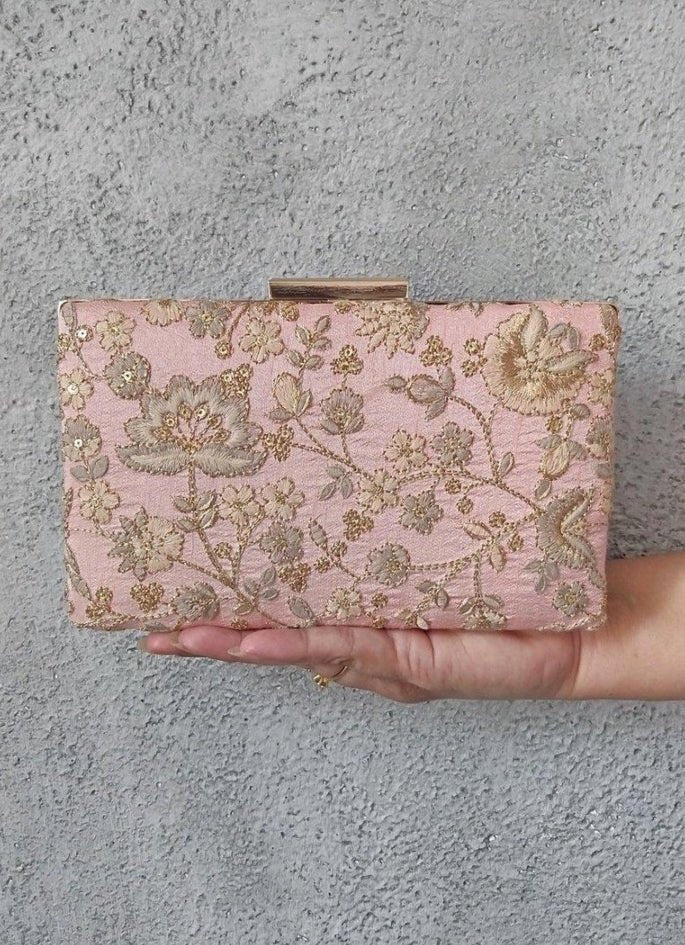 Peachy Pink Embroidered Clutch