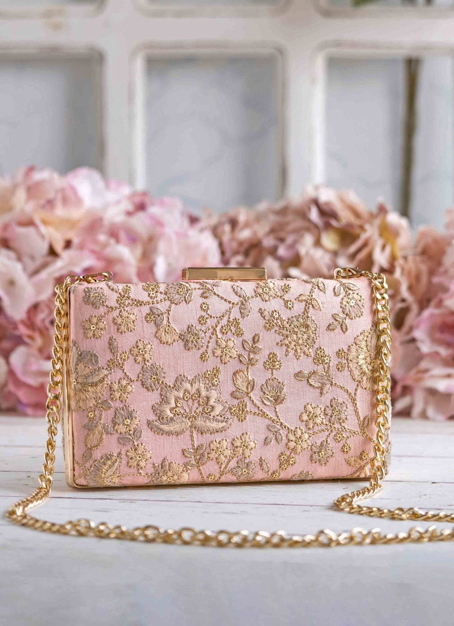 Peachy Pink Embroidered Clutch