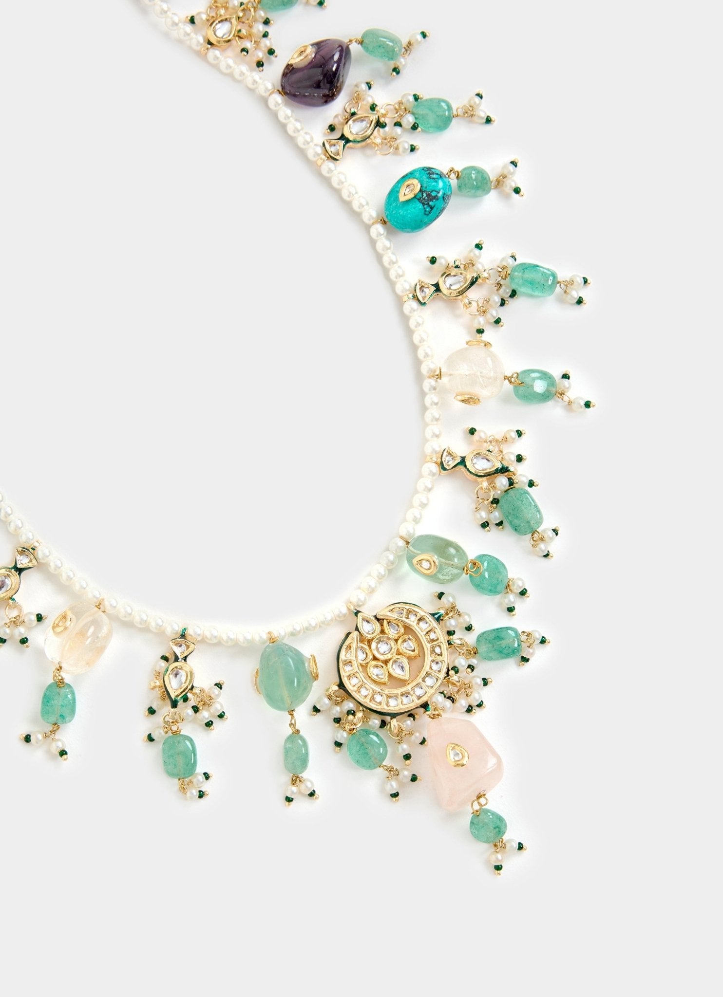 Vivinia by Vidhi Mehra Pearl And Green Layered Statement Necklace SetFabilicious Fashion