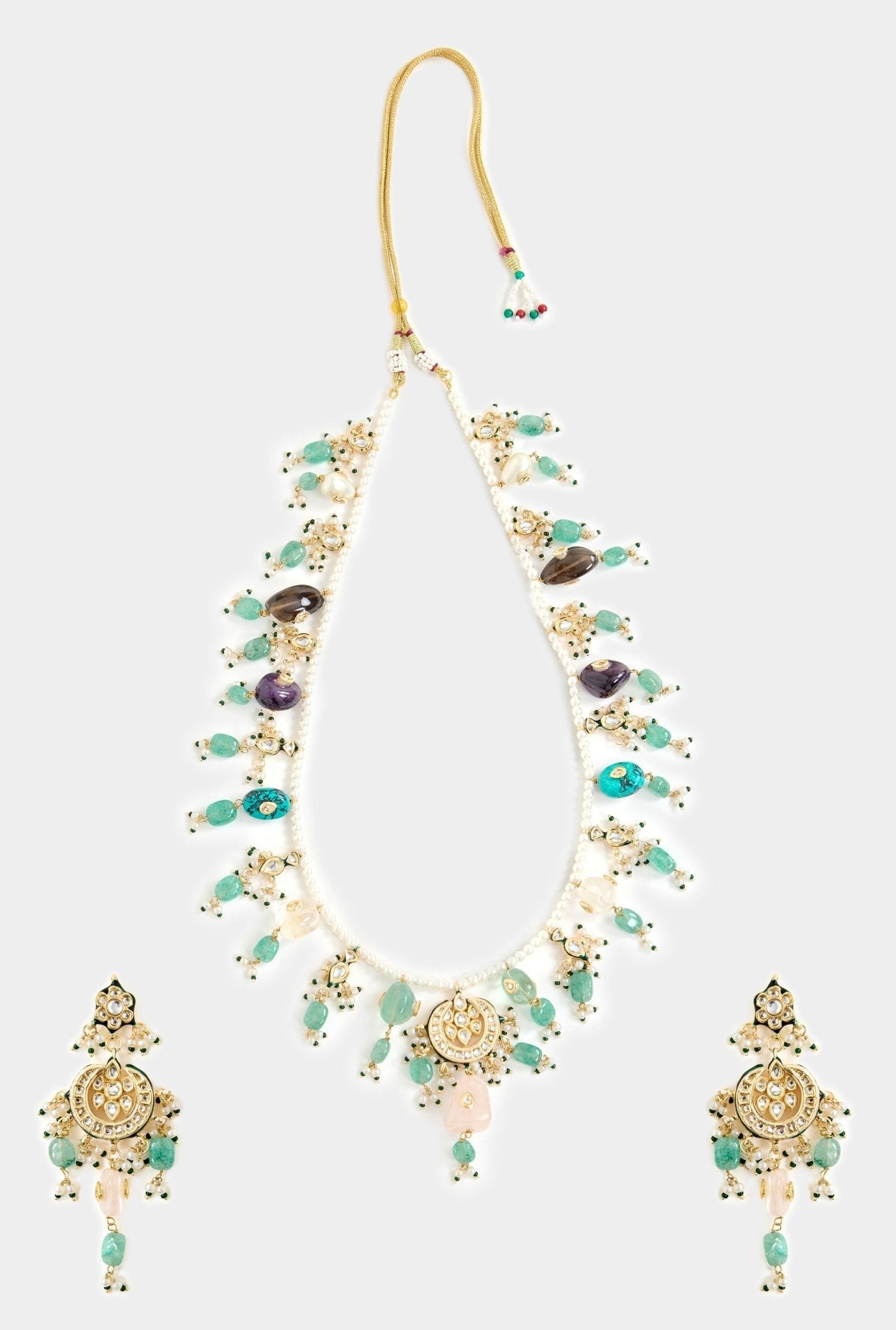 Vivinia by Vidhi Mehra Pearl And Green Layered Statement Necklace SetFabilicious Fashion