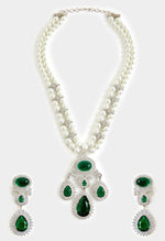 Vivinia by Vidhi Mehra Pearl And Green Stone Statement Necklace SetFabilicious Fashion