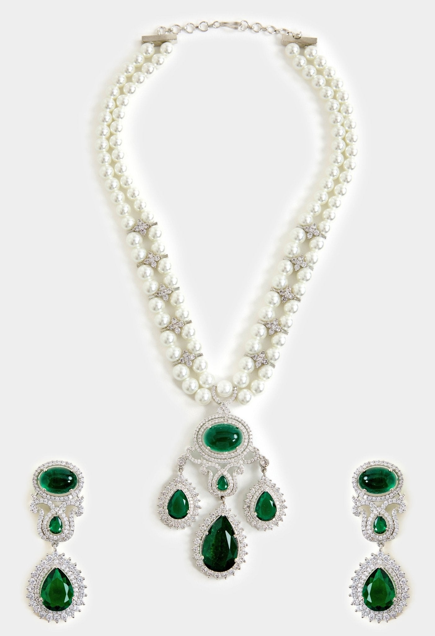 Vivinia by Vidhi Mehra Pearl And Green Stone Statement Necklace SetFabilicious Fashion