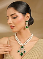 Vivinia by Vidhi Mehra Pearl And Green Stone Statement Necklace SetFabilicious Fashion