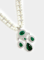Vivinia by Vidhi Mehra Pearl And Green Stone Statement Necklace SetFabilicious Fashion