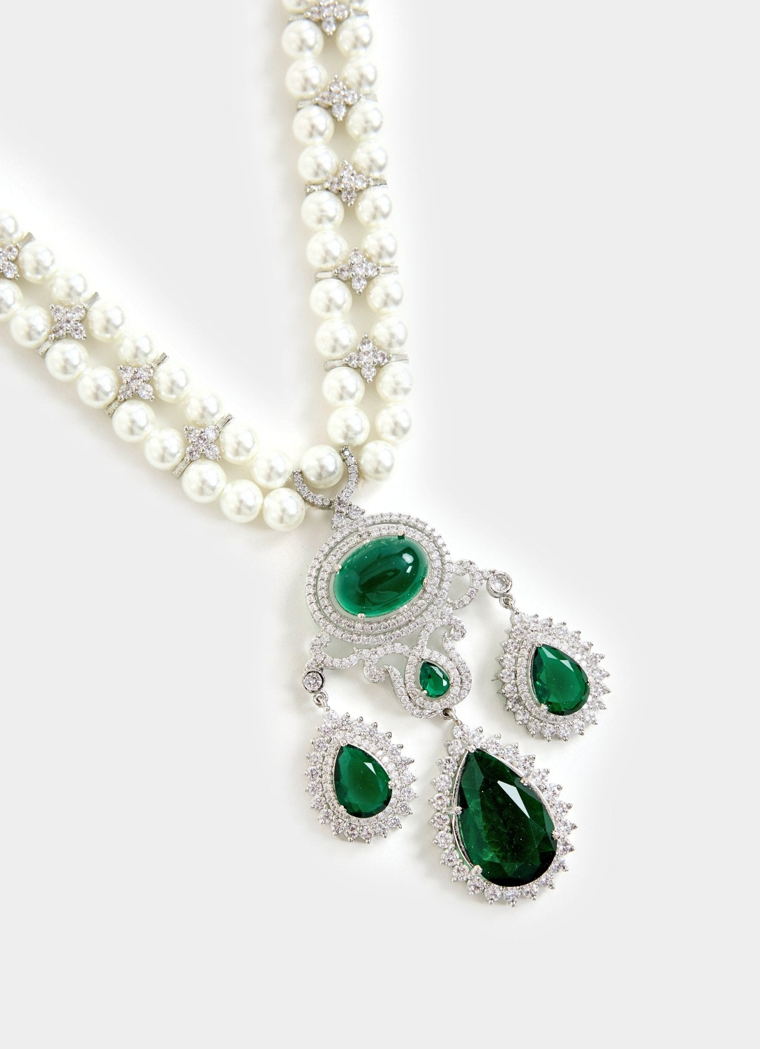 Vivinia by Vidhi Mehra Pearl And Green Stone Statement Necklace SetFabilicious Fashion
