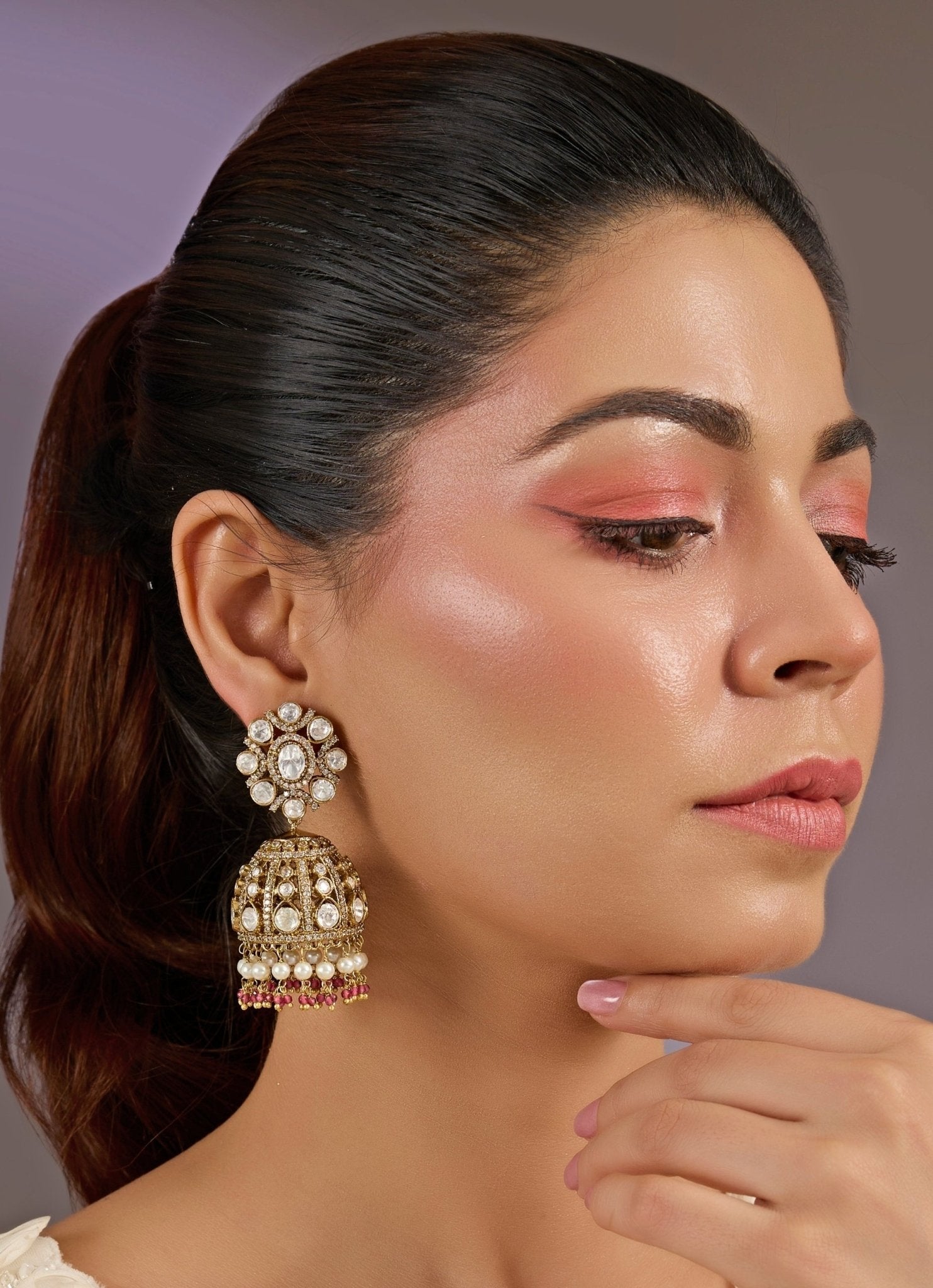 Vivinia by Vidhi Mehra Pearl And Kundan Drop Jhumka EarringsFabilicious Fashion