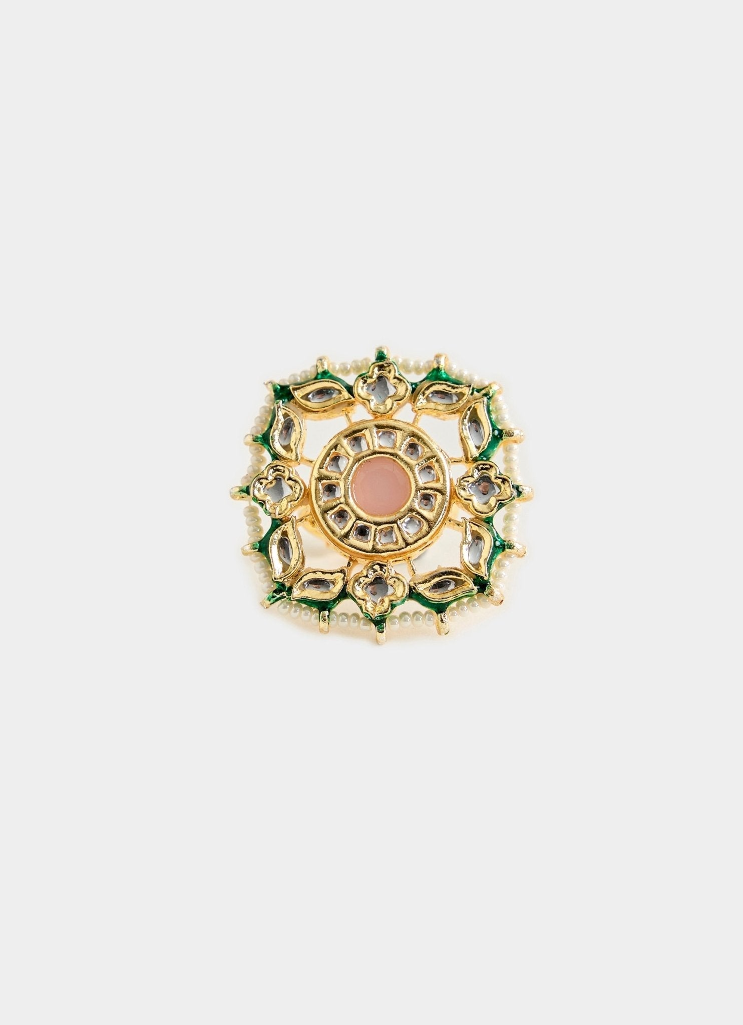 Vivinia by Vidhi Mehra Pearl And Kundan Green Statement RingFabilicious Fashion