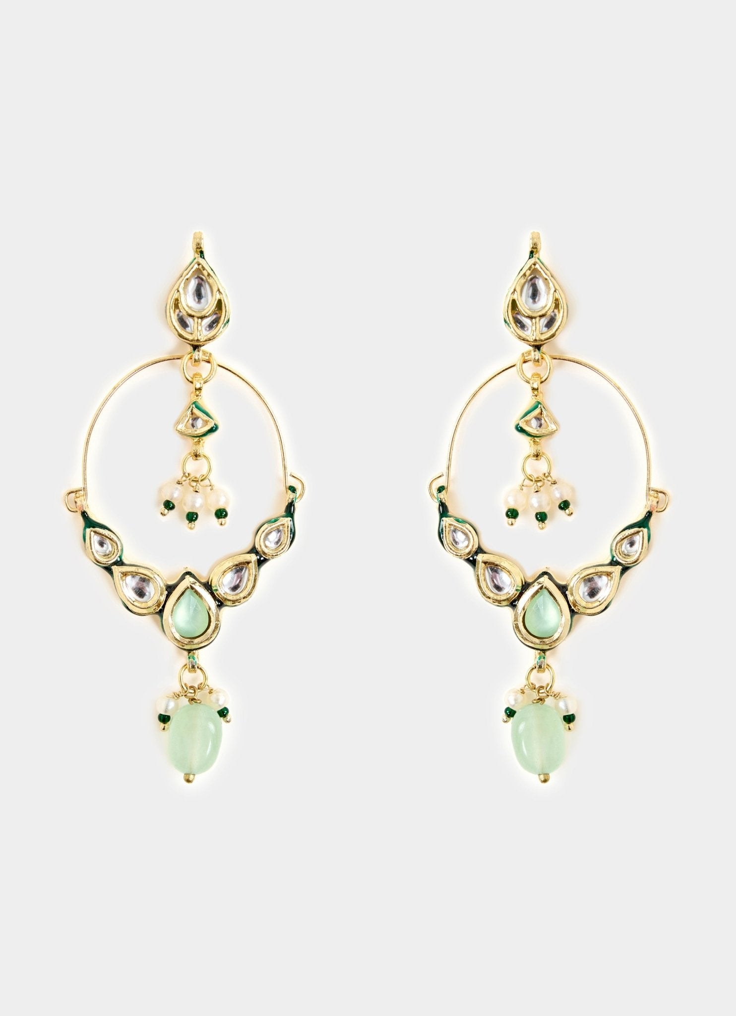 Vivinia by Vidhi Mehra Pink And Green Beaded Gold Plated Polki EarringsFabilicious Fashion