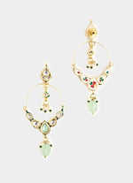 Vivinia by Vidhi Mehra Pink And Green Beaded Gold Plated Polki EarringsFabilicious Fashion