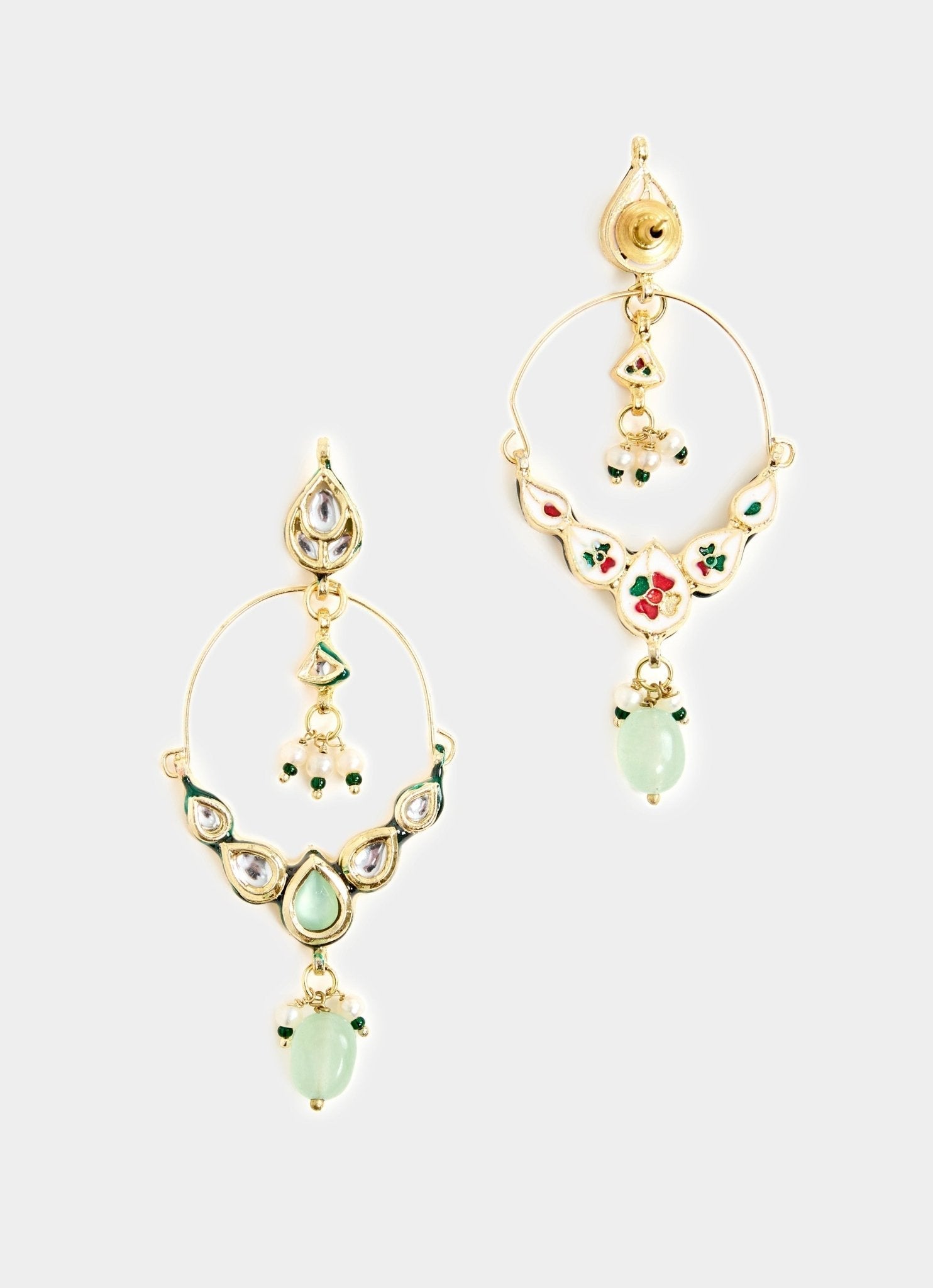 Vivinia by Vidhi Mehra Pink And Green Beaded Gold Plated Polki EarringsFabilicious Fashion
