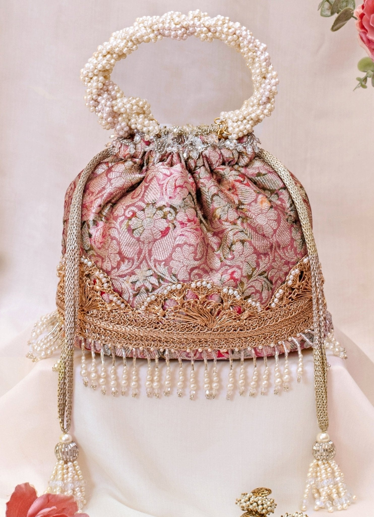 Pink Brocade Bucket Bag