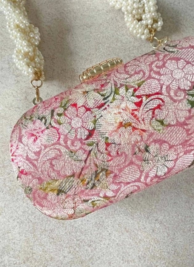 Pink Brocade Clutch