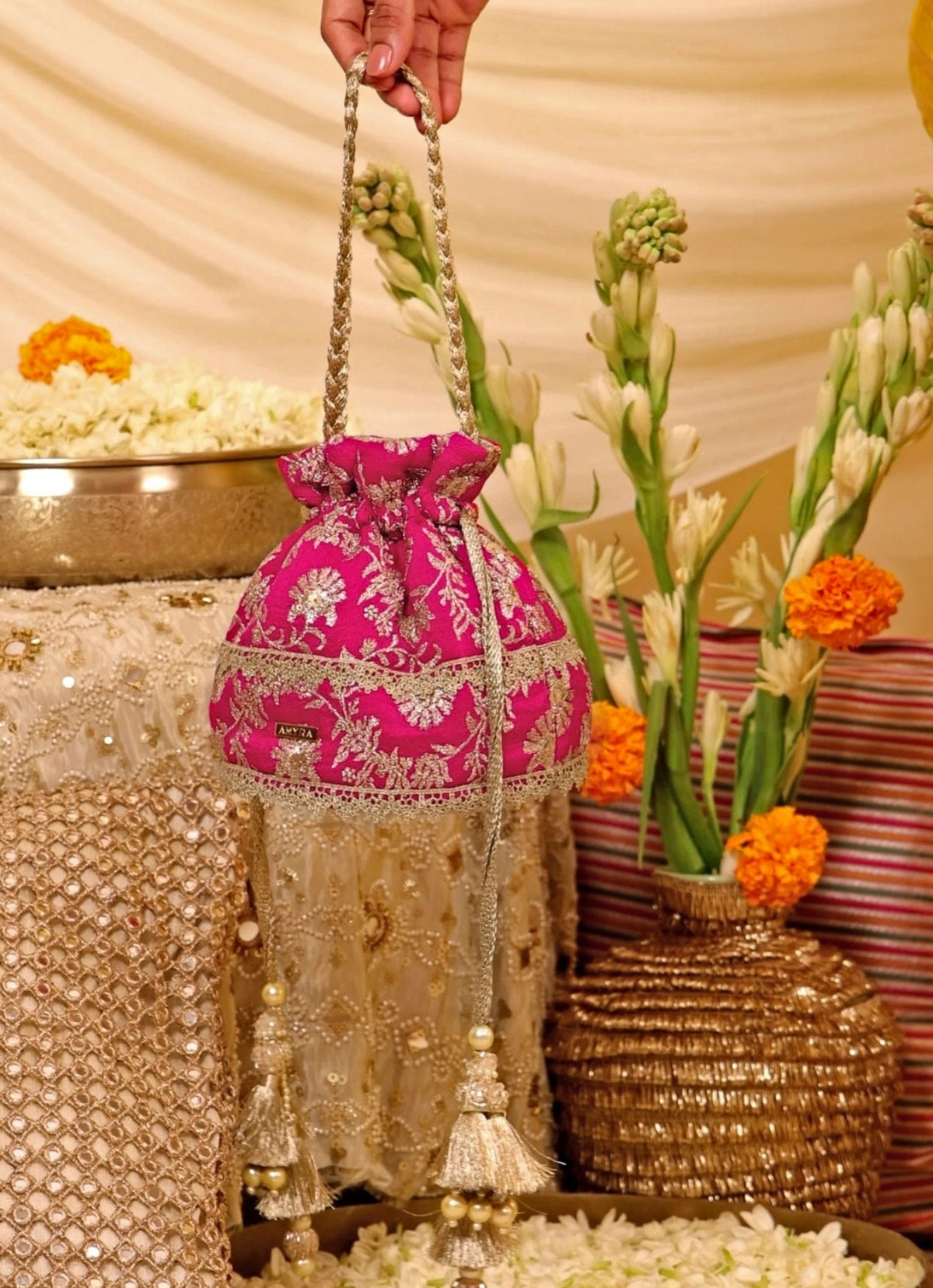 Pink Embroidered Base Potli
