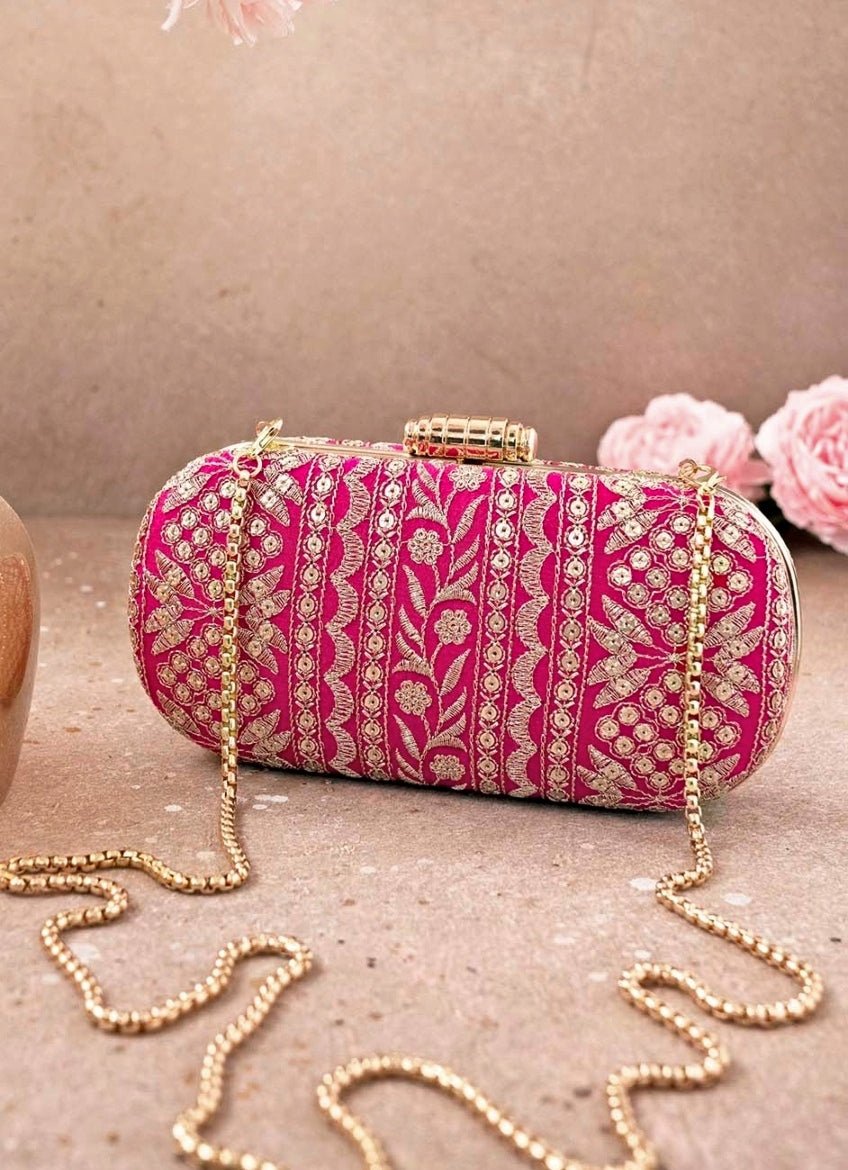 Pink Embroidered Clutch