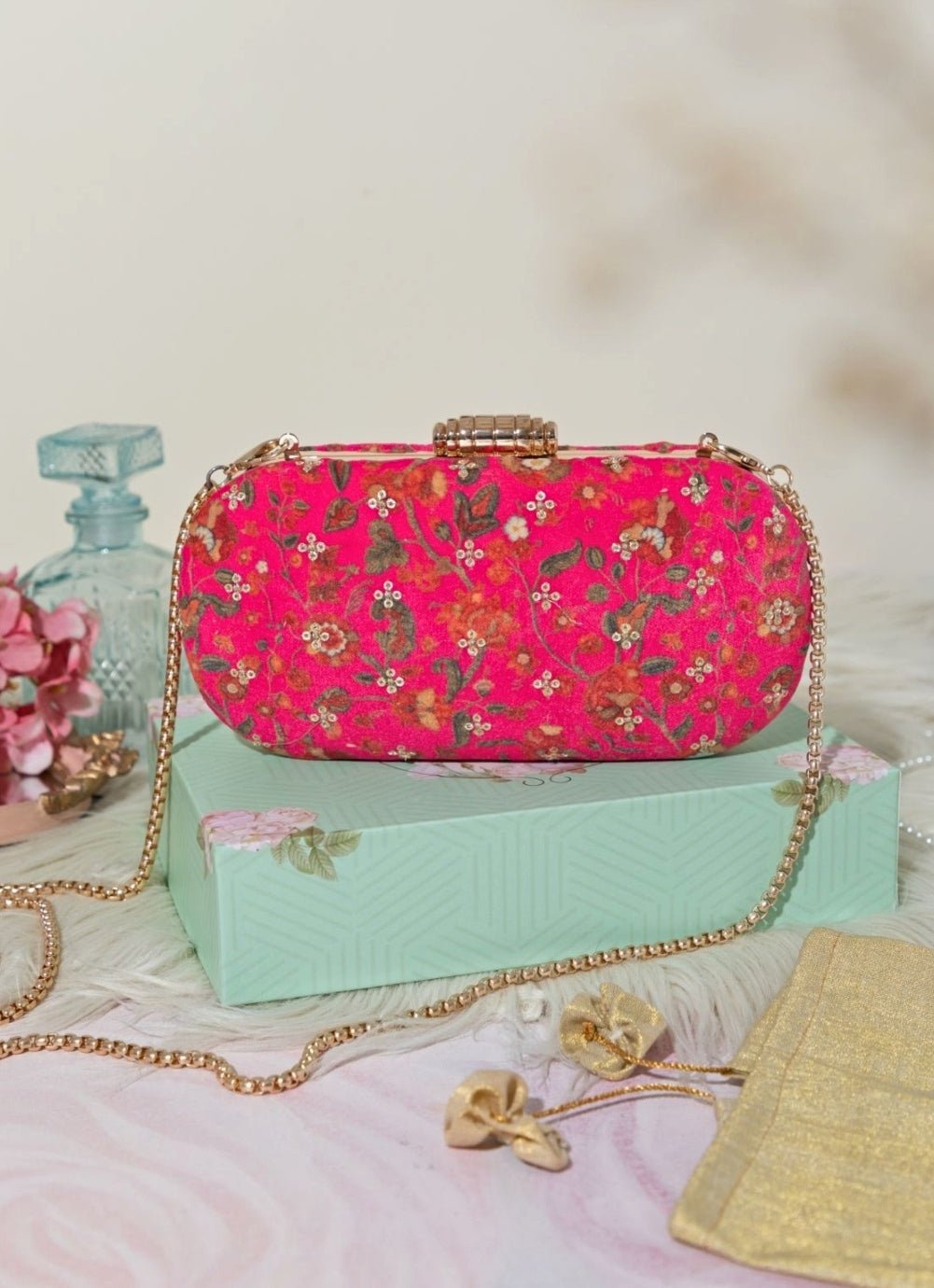 Pink Embroidered Clutch