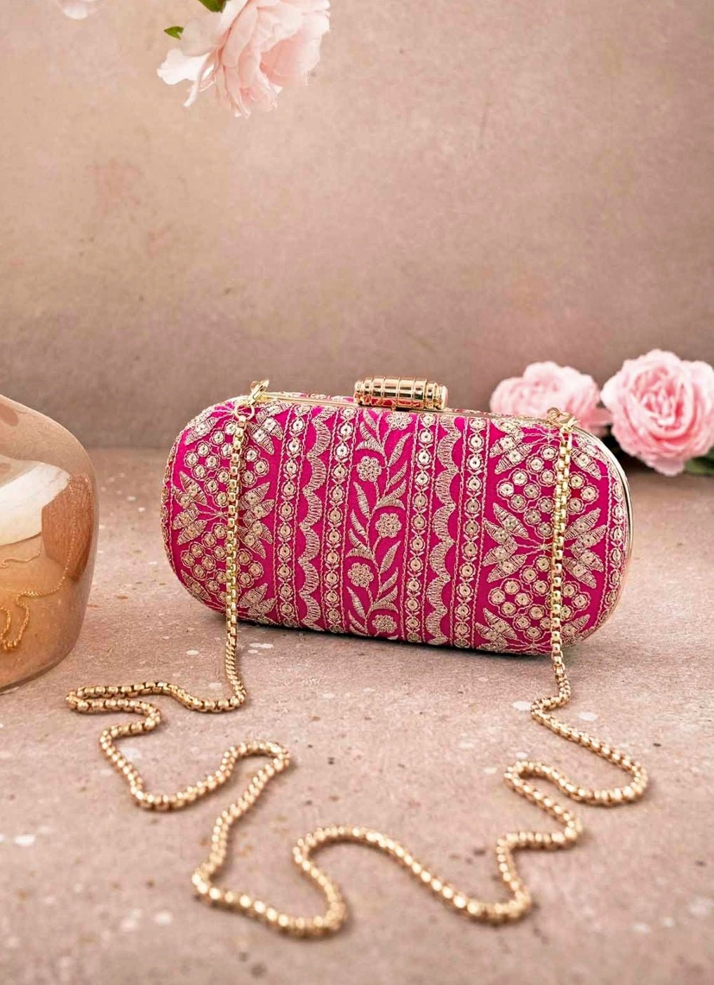 Pink Embroidered Clutch