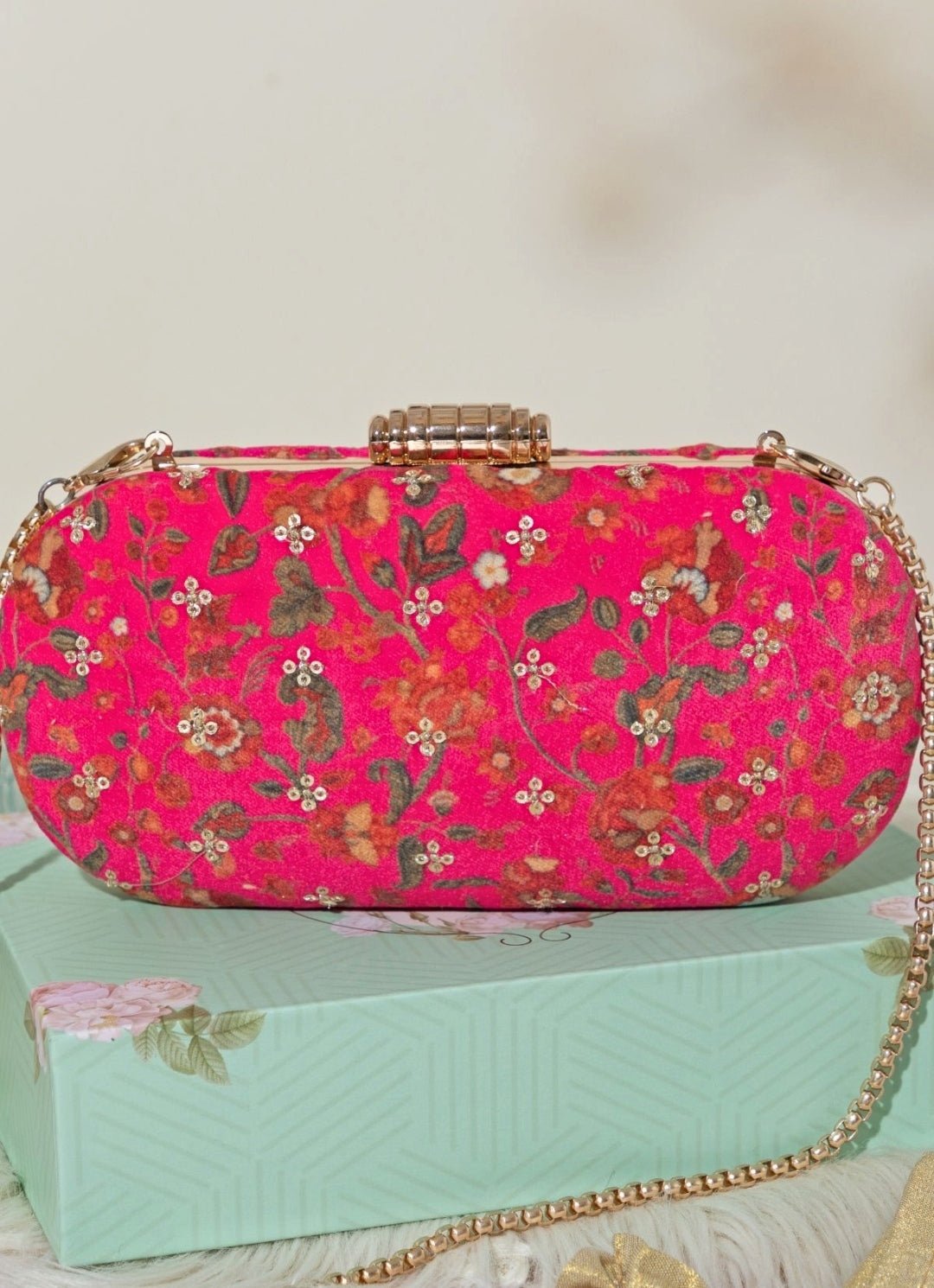 Pink Embroidered Clutch