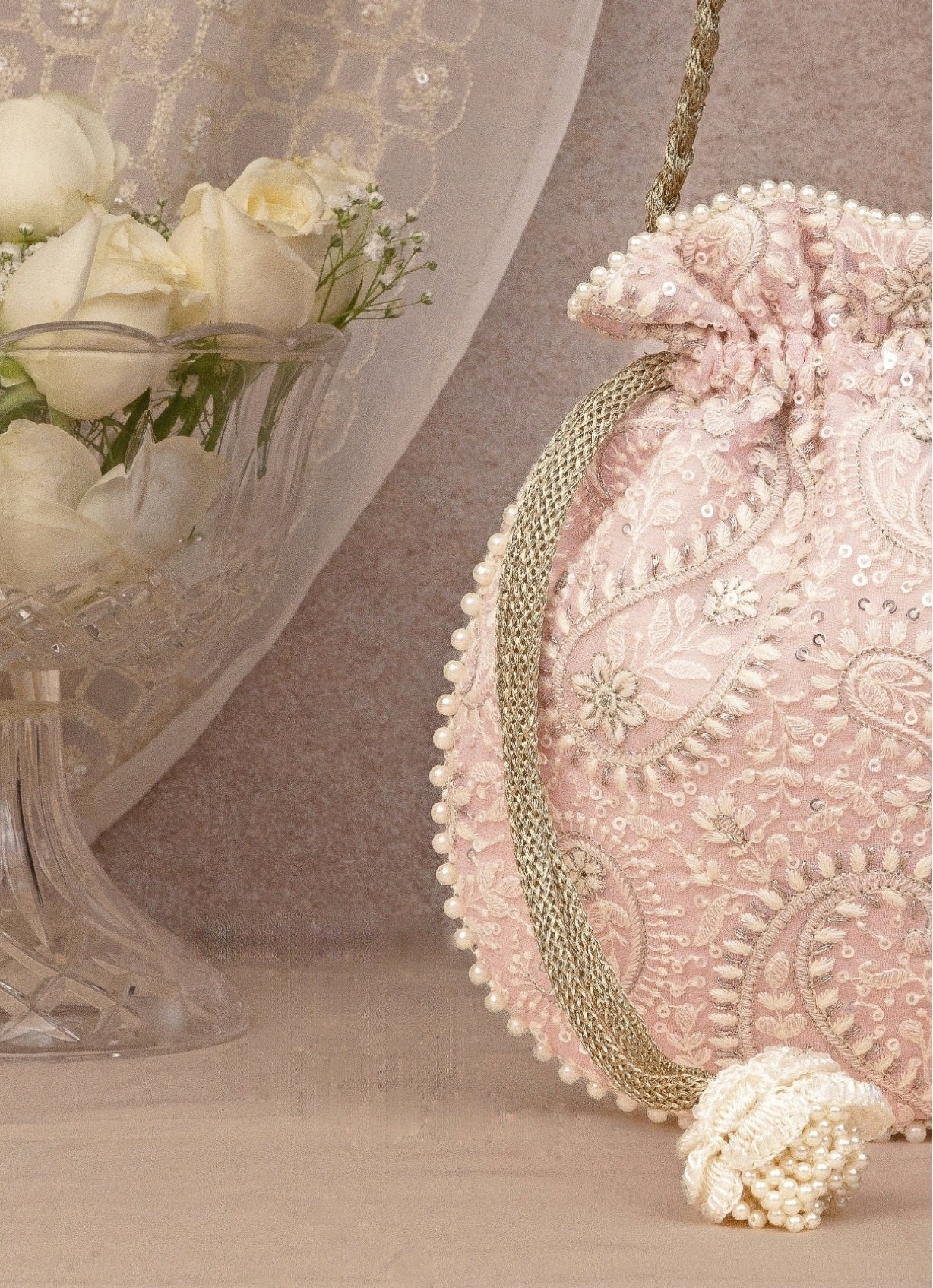 Pink Embroidered Potli