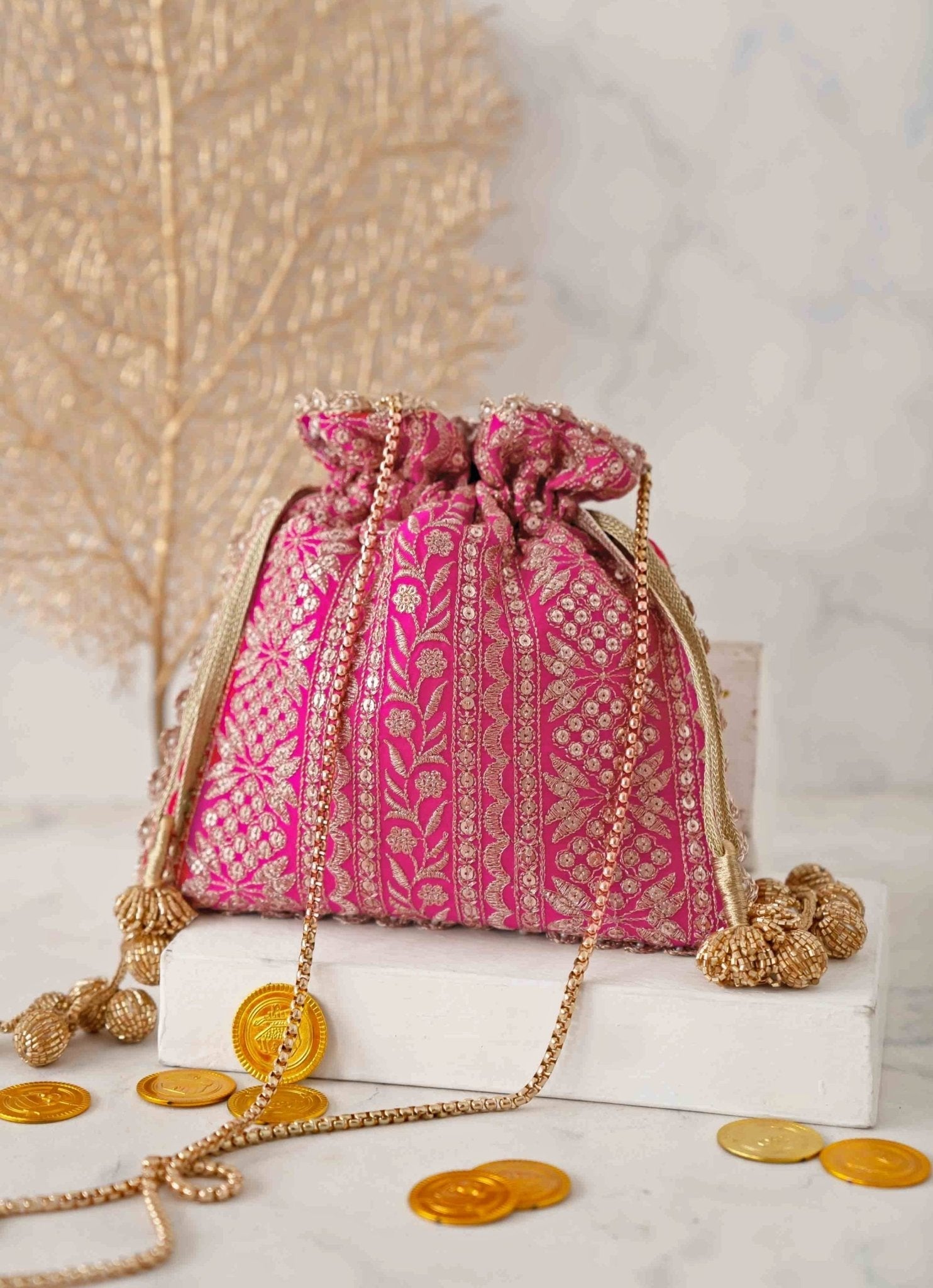 Pink Embroidered Potli