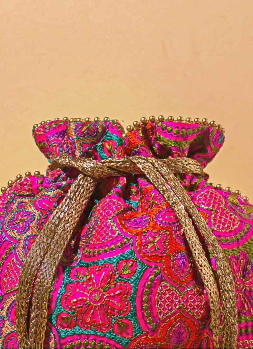 Pink Embroidered Potli