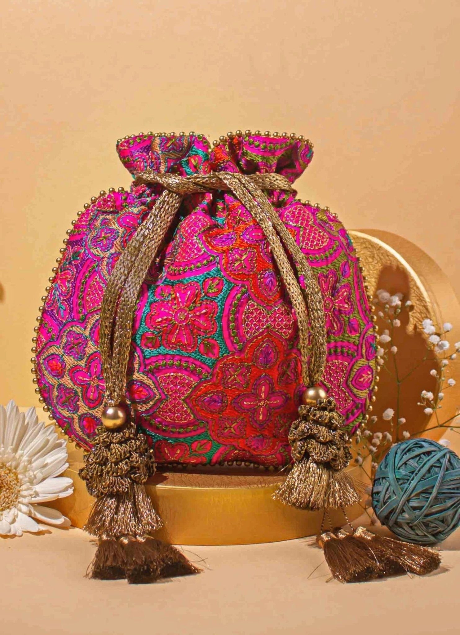 Pink Embroidered Potli