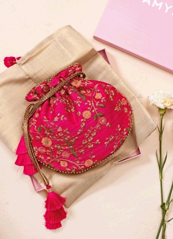 Pink Embroidered Potli