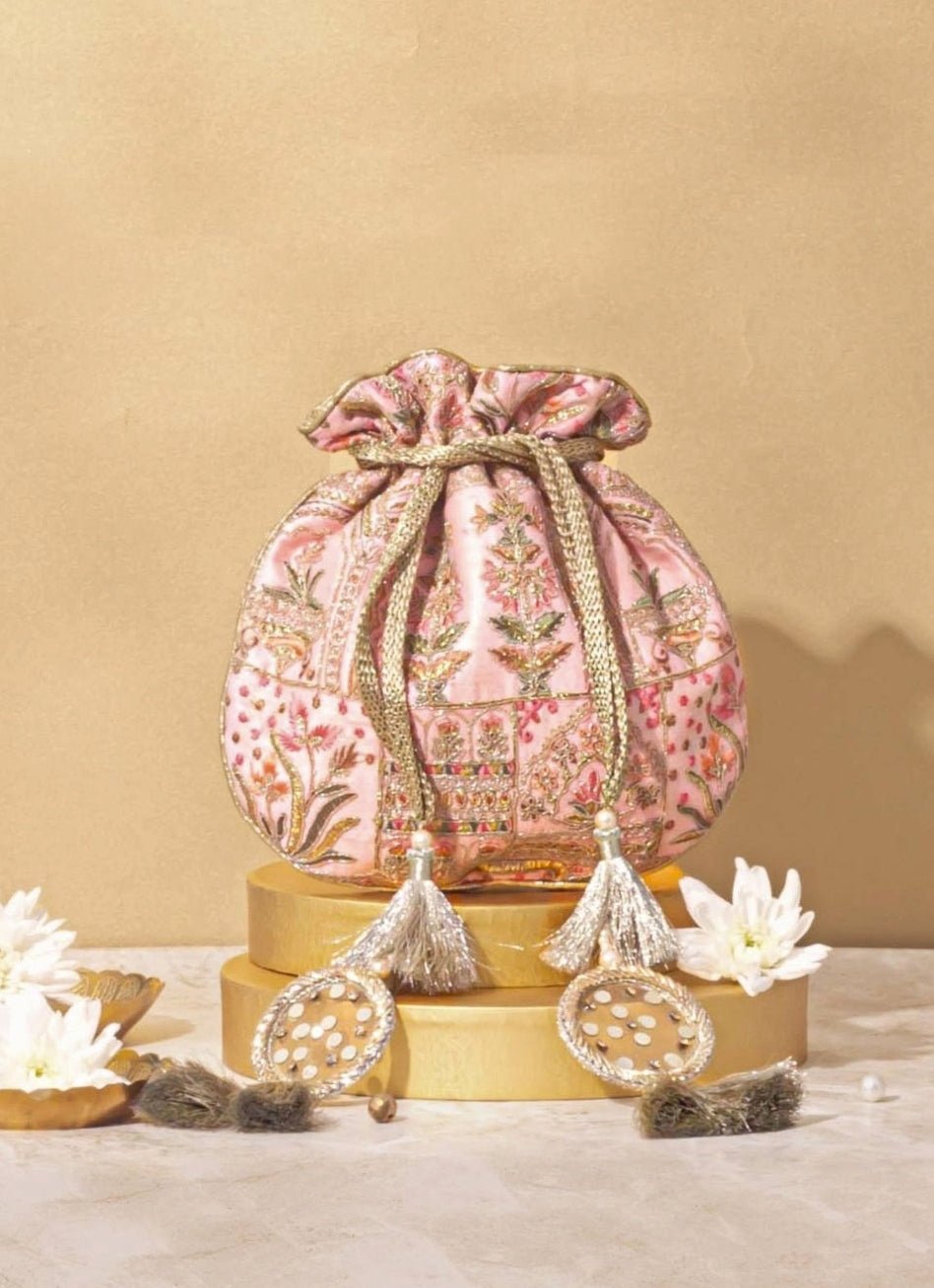 Pink Embroidered Potli
