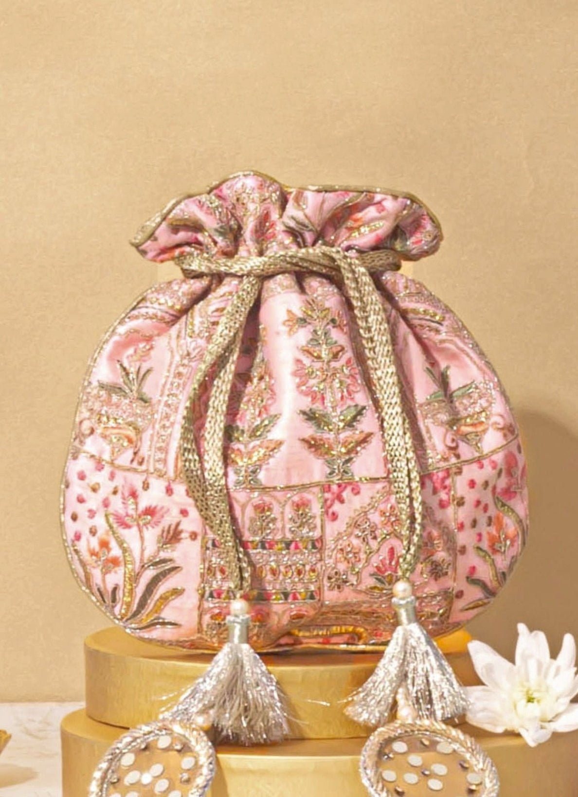 Pink Embroidered Potli