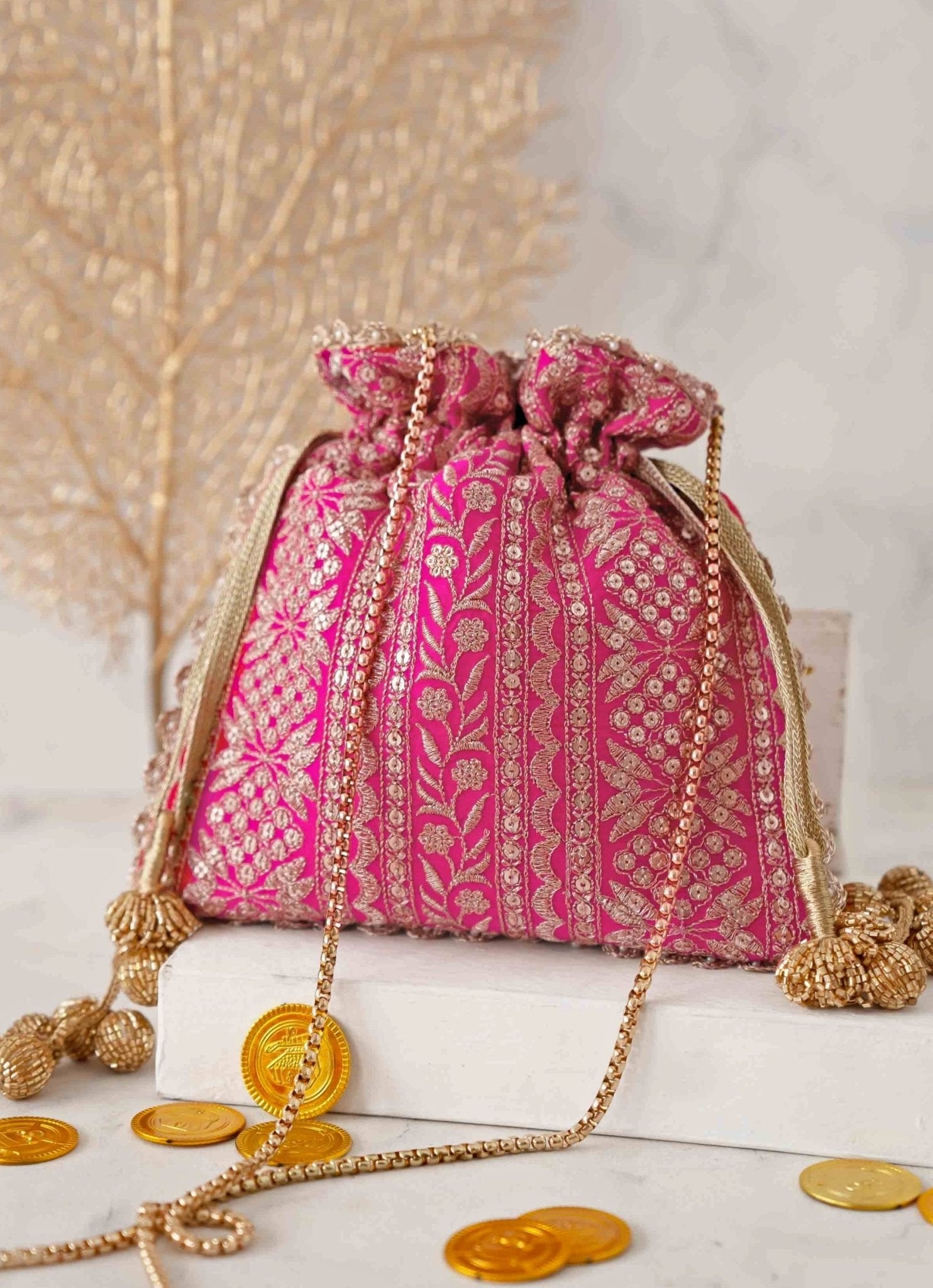 Pink Embroidered Potli