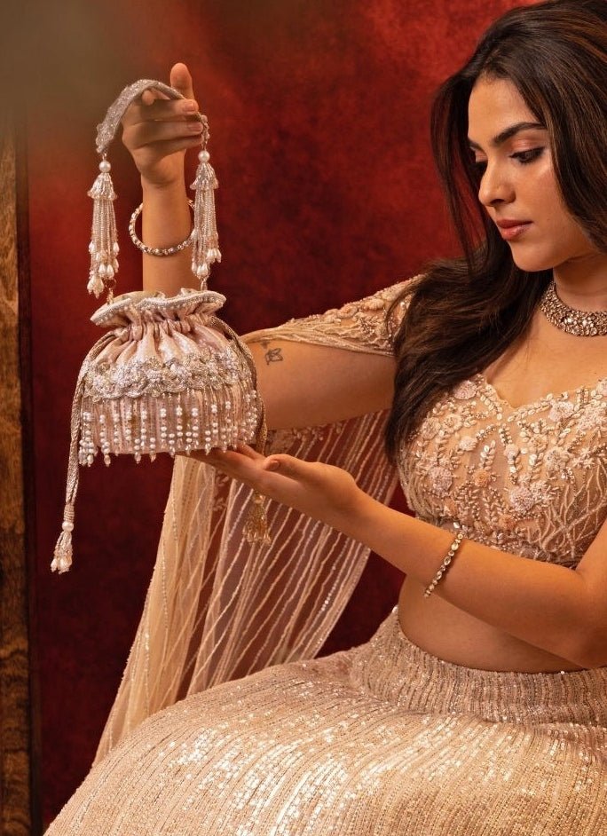 Amyra Pink Embroidered Silk Organza PotliShop Jashn