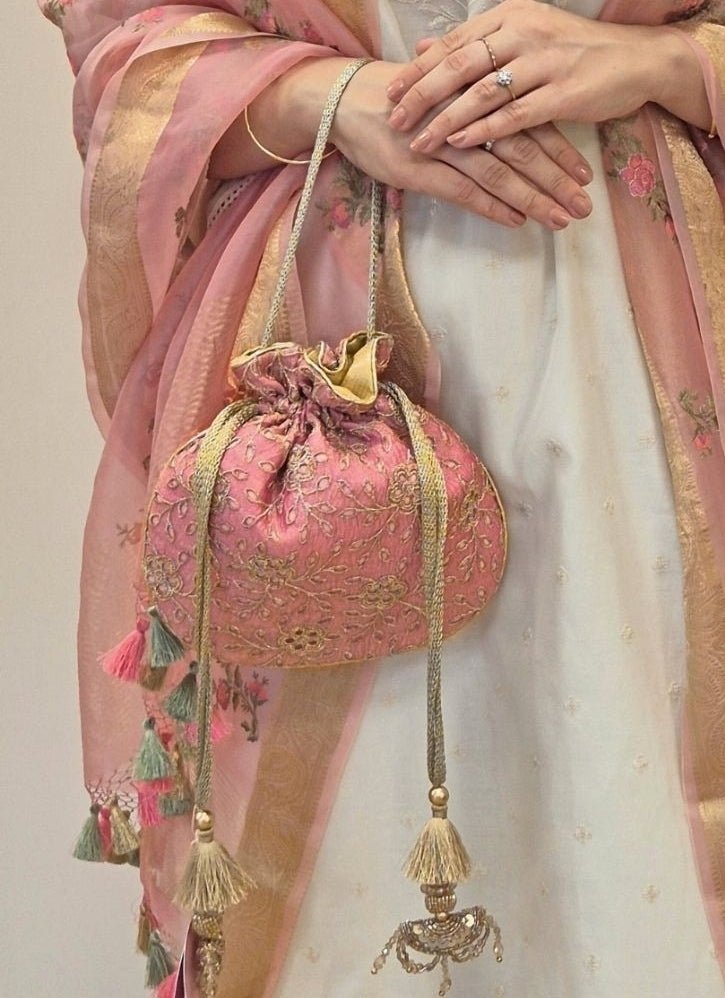 Amyra Pink Embroidered Tissue PotliShop Jashn