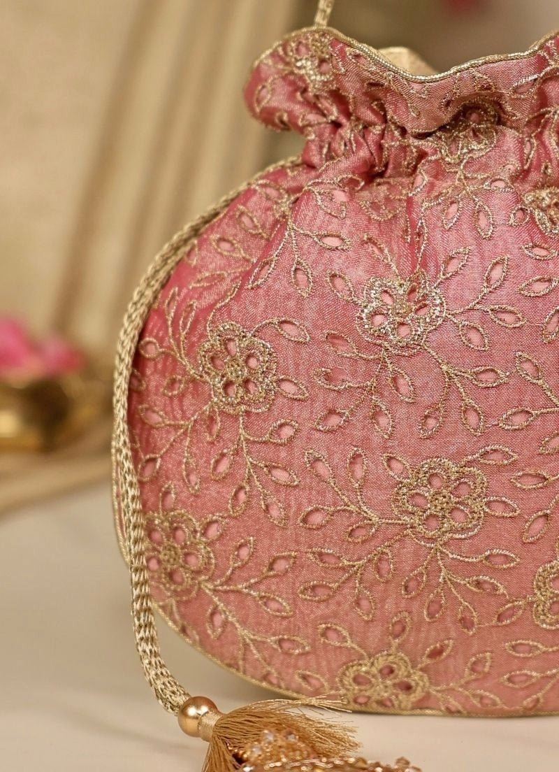 Amyra Pink Embroidered Tissue PotliShop Jashn
