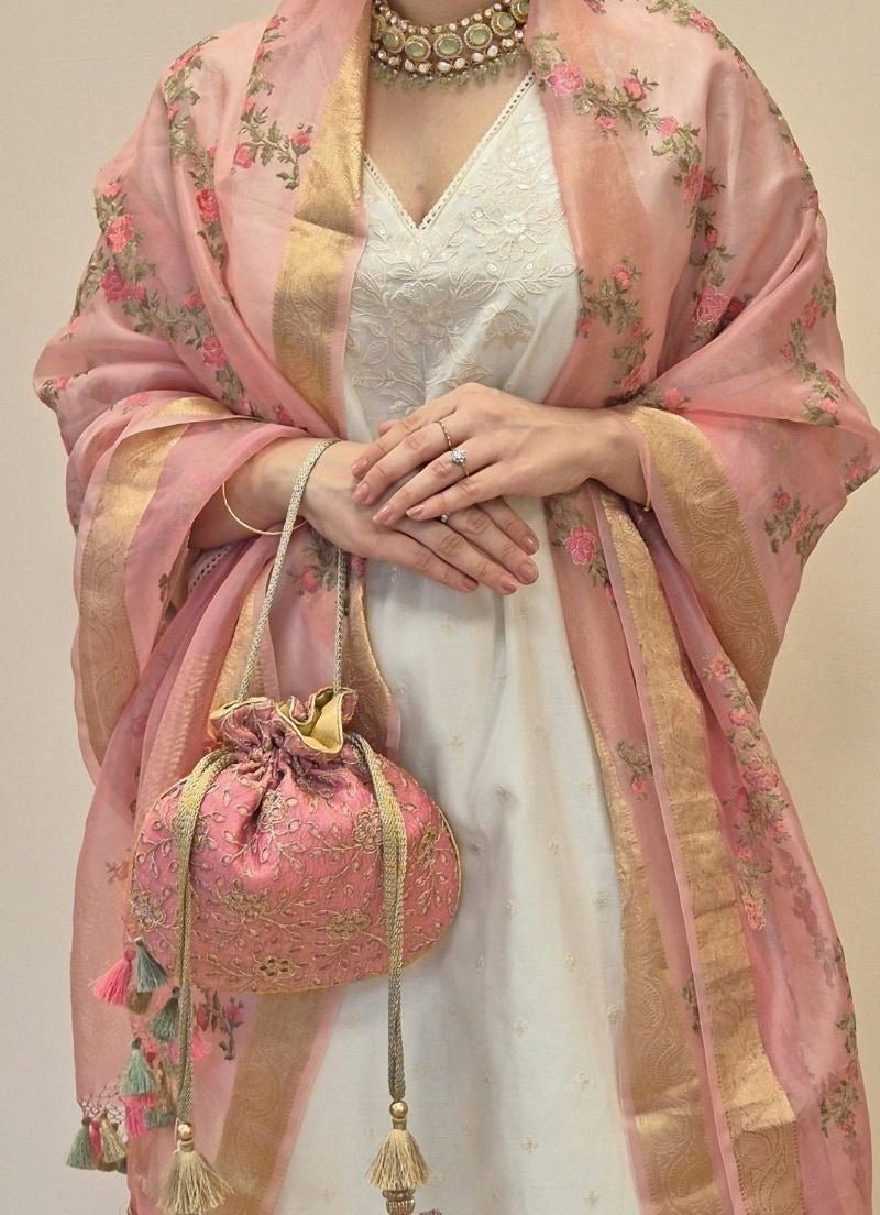 Amyra Pink Embroidered Tissue PotliShop Jashn