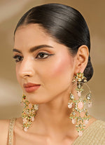 Vivinia by Vidhi Mehra Pink Kundan And Pearl Gold Plated Statement EarringsFabilicious Fashion