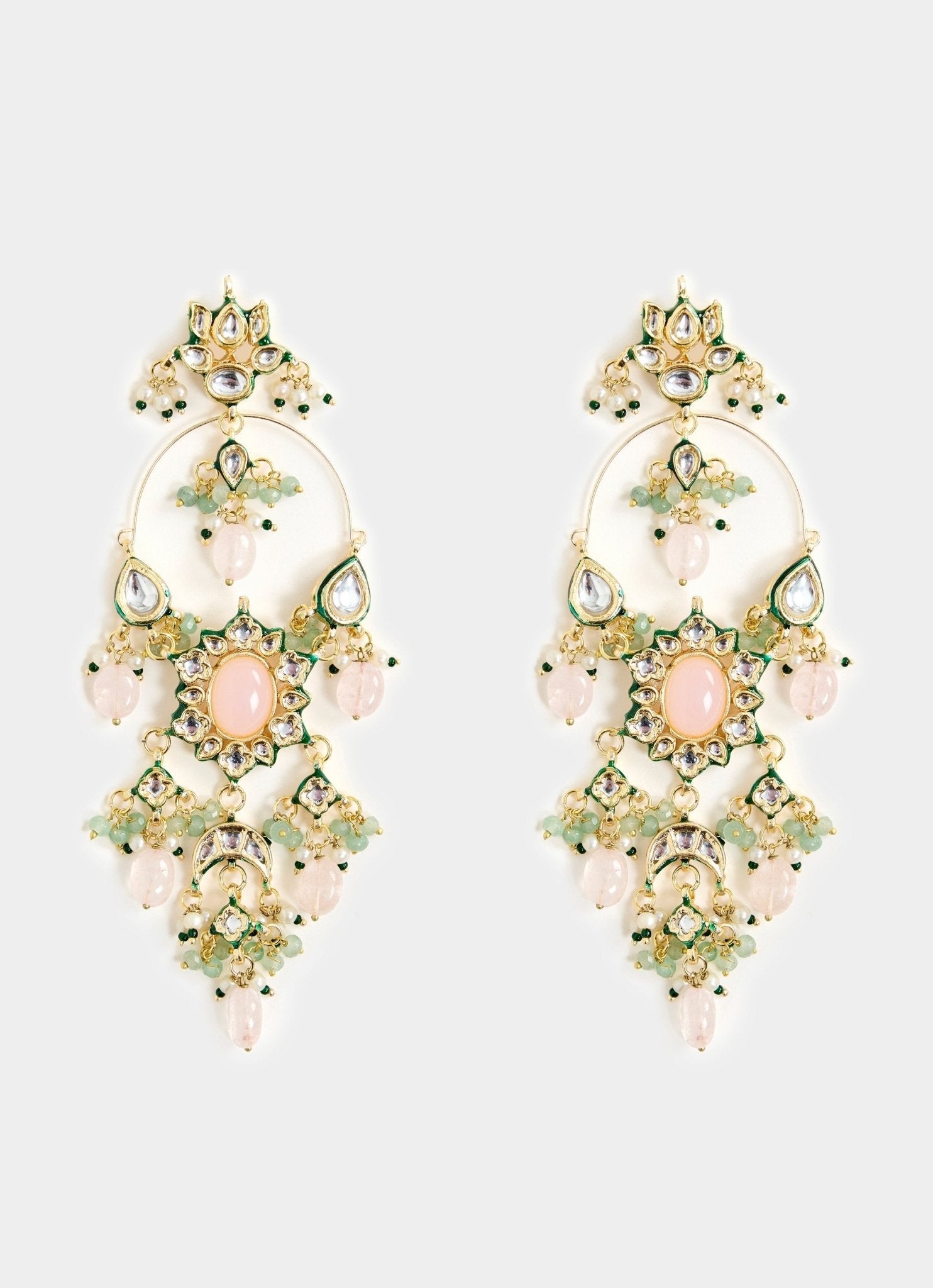 Vivinia by Vidhi Mehra Pink Kundan And Pearl Gold Plated Statement EarringsFabilicious Fashion