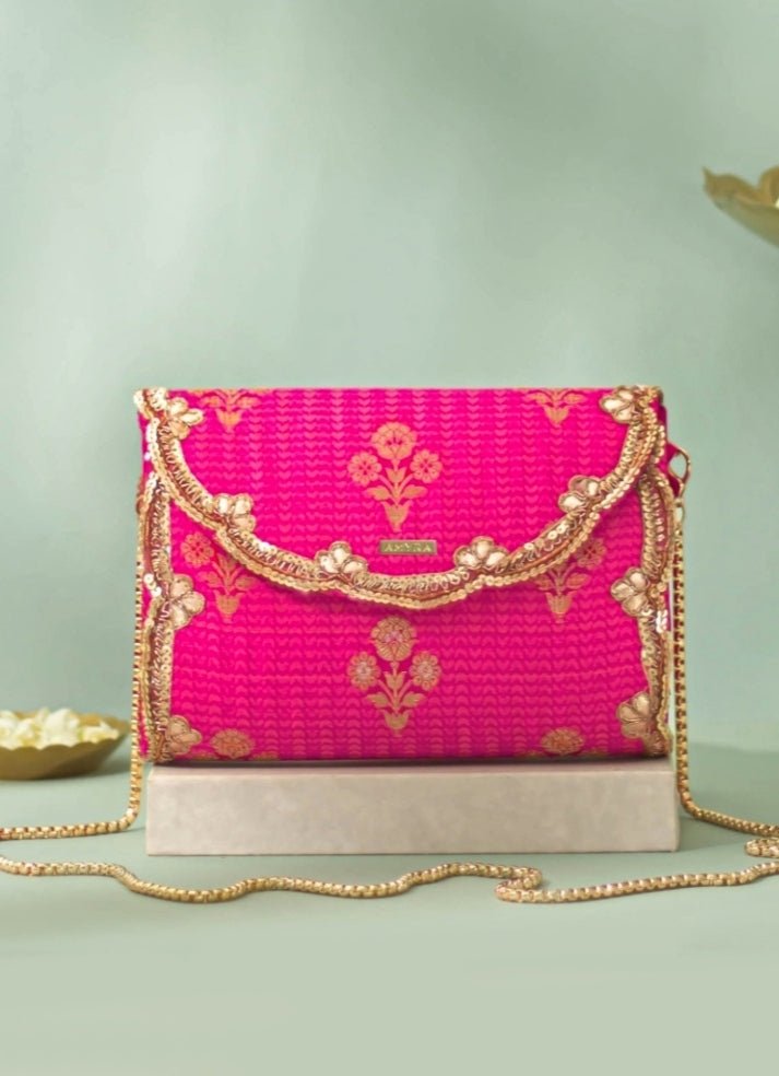 Pink Silk Flapover Clutch