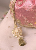 Amyra Pink Velvet Scallop Embroidered PotliShop Jashn