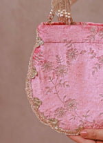 Amyra Pink Velvet Scallop Embroidered PurseShop Jashn