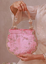 Amyra Pink Velvet Scallop Embroidered PurseShop Jashn