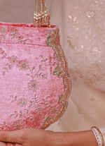 Amyra Pink Velvet Scallop Embroidered PurseShop Jashn