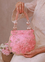 Amyra Pink Velvet Scallop Embroidered PurseShop Jashn