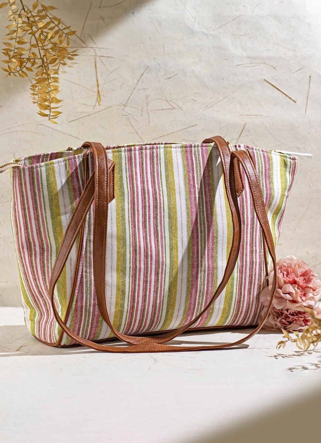 Pink Woven Tote Bag
