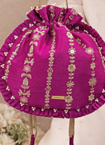 Amyra Purple Embroidered Silk Pleated PotliShop Jashn