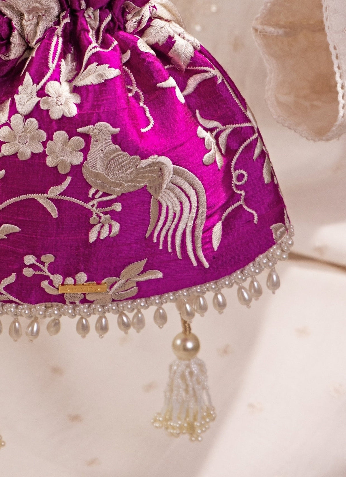 Amyra Purple Embroidered Silk Top Handle PotliShop Jashn