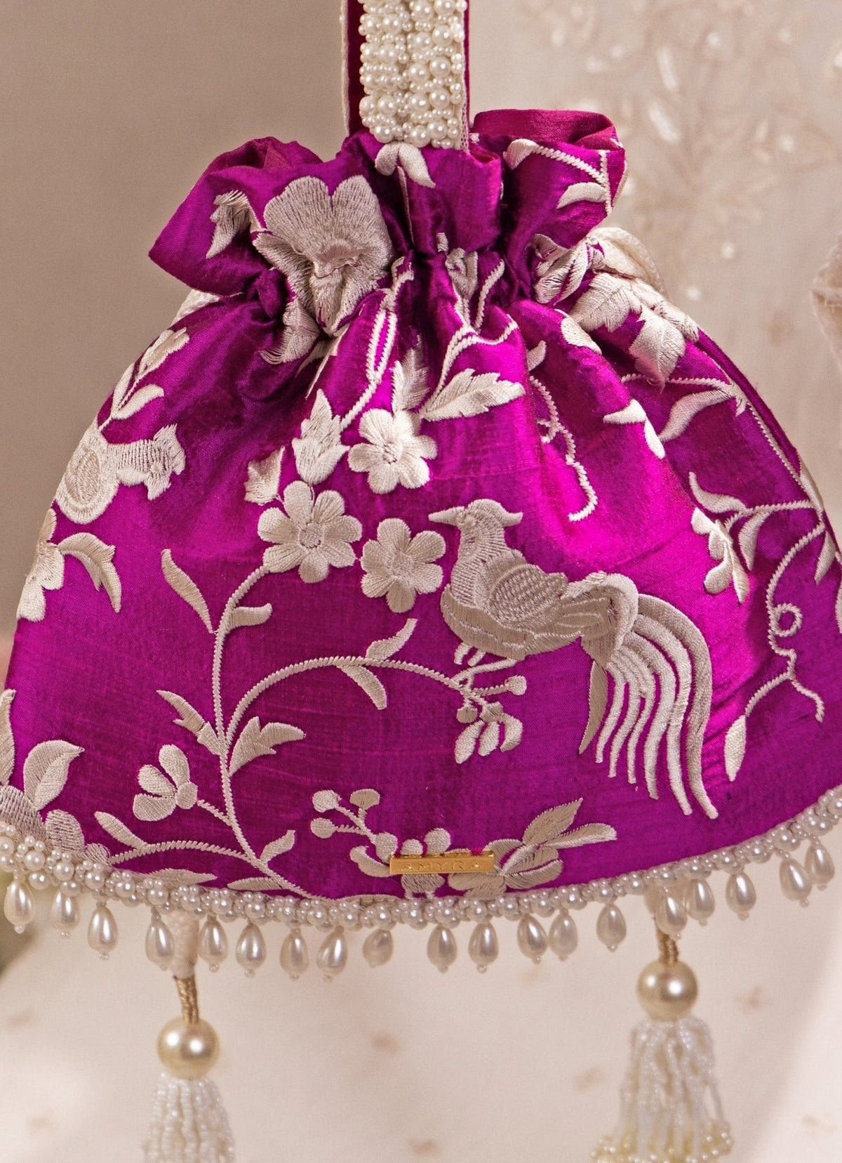 Amyra Purple Embroidered Silk Top Handle PotliShop Jashn